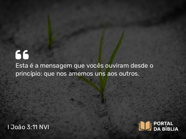 I João 3:11 NVI - Esta é a mensagem que vocês ouviram desde o princípio: que nos amemos uns aos outros.