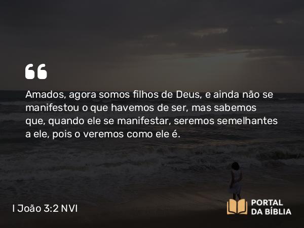 I João 3:2 NVI - Amados, agora somos filhos de Deus, e ainda não se manifestou o que havemos de ser, mas sabemos que, quando ele se manifestar, seremos semelhantes a ele, pois o veremos como ele é.