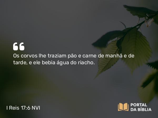 I Reis 17:6 NVI - Os corvos lhe traziam pão e carne de manhã e de tarde, e ele bebia água do riacho.