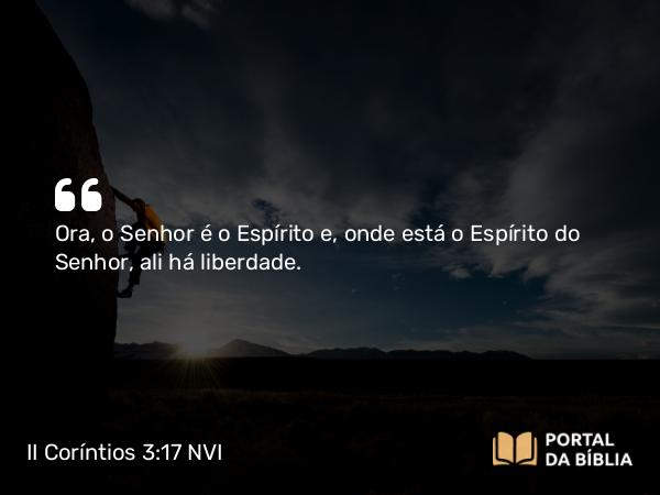 II Coríntios 3:17 NVI - Ora, o Senhor é o Espírito e, onde está o Espírito do Senhor, ali há liberdade.