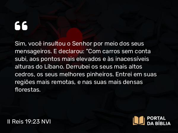 II Reis 19:23 NVI - Sim, você insultou o Senhor por meio dos seus mensageiros. E declarou: 