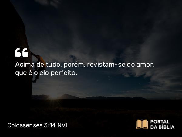 Colossenses 3:14 NVI - Acima de tudo, porém, revistam-se do amor, que é o elo perfeito.