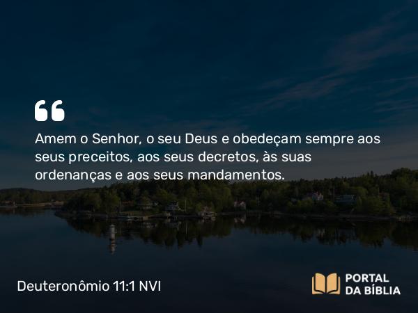 Deuteronômio 11:1 NVI - Amem o Senhor, o seu Deus e obedeçam sempre aos seus preceitos, aos seus decretos, às suas ordenanças e aos seus mandamentos.