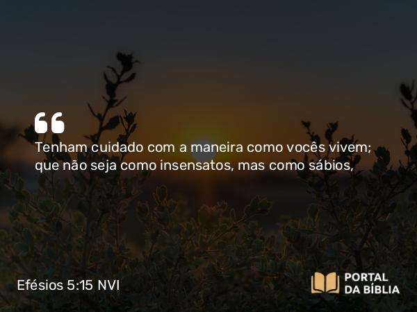 Efésios 5:15 NVI - Tenham cuidado com a maneira como vocês vivem; que não seja como insensatos, mas como sábios,