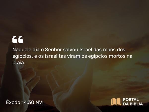 Êxodo 14:30 NVI - Naquele dia o Senhor salvou Israel das mãos dos egípcios, e os israelitas viram os egípcios mortos na praia.