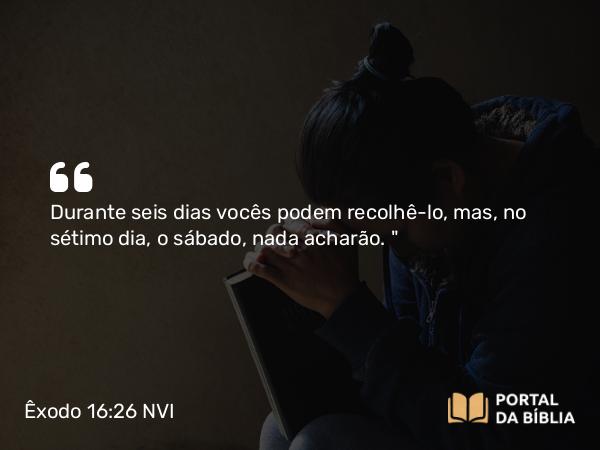 Êxodo 16:26 NVI - Durante seis dias vocês podem recolhê-lo, mas, no sétimo dia, o sábado, nada acharão. 