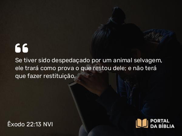 Êxodo 22:13 NVI - Se tiver sido despedaçado por um animal selvagem, ele trará como prova o que restou dele; e não terá que fazer restituição.