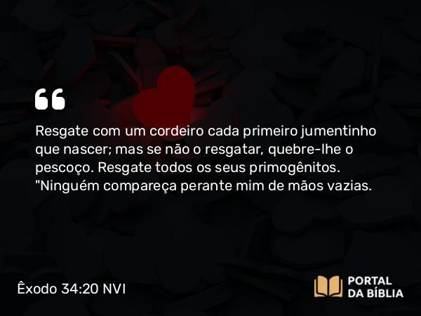 Êxodo 34:20 NVI - Resgate com um cordeiro cada primeiro jumentinho que nascer; mas se não o resgatar, quebre-lhe o pescoço. Resgate todos os seus primogênitos. 