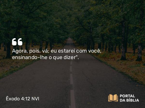 Êxodo 4:12 NVI - Agora, pois, vá; eu estarei com você, ensinando-lhe o que dizer