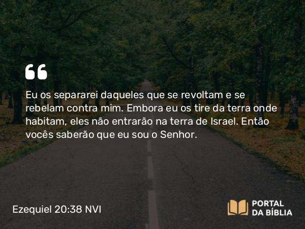 Ezequiel 20:38 NVI - Eu os separarei daqueles que se revoltam e se rebelam contra mim. Embora eu os tire da terra onde habitam, eles não entrarão na terra de Israel. Então vocês saberão que eu sou o Senhor.