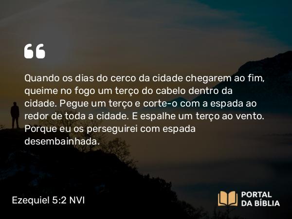 Ezequiel 5:2 NVI - Quando os dias do cerco da cidade chegarem ao fim, queime no fogo um terço do cabelo dentro da cidade. Pegue um terço e corte-o com a espada ao redor de toda a cidade. E espalhe um terço ao vento. Porque eu os perseguirei com espada desembainhada.