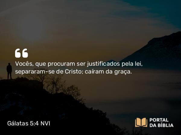 Gálatas 5:4 NVI - Vocês, que procuram ser justificados pela lei, separaram-se de Cristo; caíram da graça.