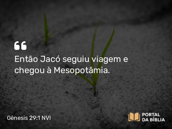 Gênesis 29:1 NVI - Então Jacó seguiu viagem e chegou à Mesopotâmia.