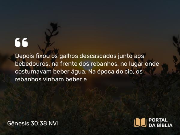 Gênesis 30:38 NVI - Depois fixou os galhos descascados junto aos bebedouros, na frente dos rebanhos, no lugar onde costumavam beber água. Na época do cio, os rebanhos vinham beber e