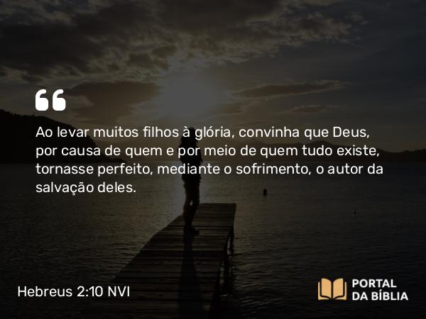 Hebreus 2:10 NVI - Ao levar muitos filhos à glória, convinha que Deus, por causa de quem e por meio de quem tudo existe, tornasse perfeito, mediante o sofrimento, o autor da salvação deles.