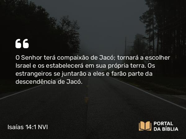 Isaías 14:1 NVI - O Senhor terá compaixão de Jacó; tornará a escolher Israel e os estabelecerá em sua própria terra. Os estrangeiros se juntarão a eles e farão parte da descendência de Jacó.