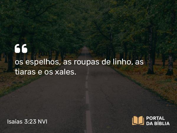 Isaías 3:23 NVI - os espelhos, as roupas de linho, as tiaras e os xales.