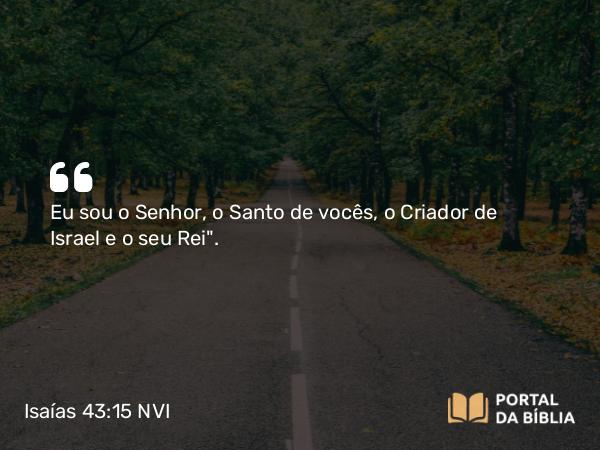 Isaías 43:15 NVI - Eu sou o Senhor, o Santo de vocês, o Criador de Israel e o seu Rei