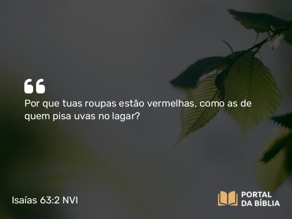 Isaías 63:2-3 NVI - Por que tuas roupas estão vermelhas, como as de quem pisa uvas no lagar?