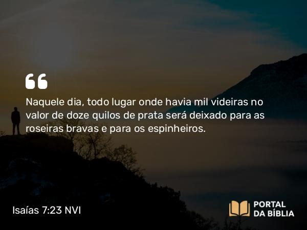 Isaías 7:23 NVI - Naquele dia, todo lugar onde havia mil videiras no valor de doze quilos de prata será deixado para as roseiras bravas e para os espinheiros.