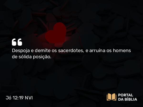 Jó 12:19 NVI - Despoja e demite os sacerdotes, e arruína os homens de sólida posição.