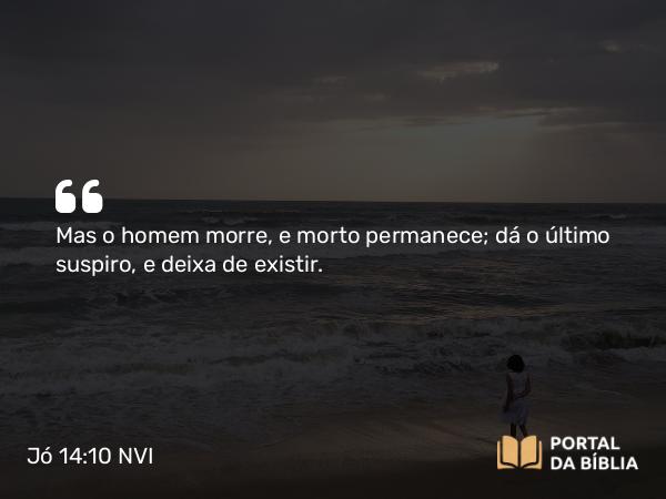 Jó 14:10 NVI - Mas o homem morre, e morto permanece; dá o último suspiro, e deixa de existir.