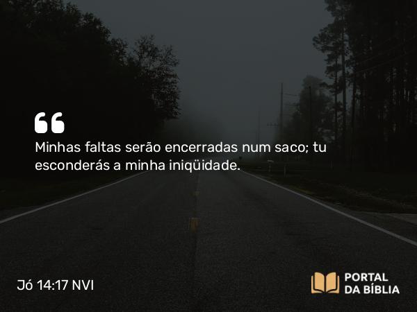 Jó 14:17 NVI - Minhas faltas serão encerradas num saco; tu esconderás a minha iniqüidade.