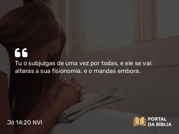 Jó 14:20 NVI - Tu o subjulgas de uma vez por todas, e ele se vai; alteras a sua fisionomia, e o mandas embora.