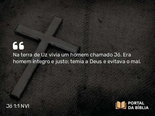 Jó 1:1-3 NVI - Na terra de Uz vivia um homem chamado Jó. Era homem íntegro e justo; temia a Deus e evitava o mal.