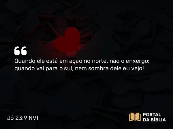 Jó 23:9 NVI - Quando ele está em ação no norte, não o enxergo; quando vai para o sul, nem sombra dele eu vejo!