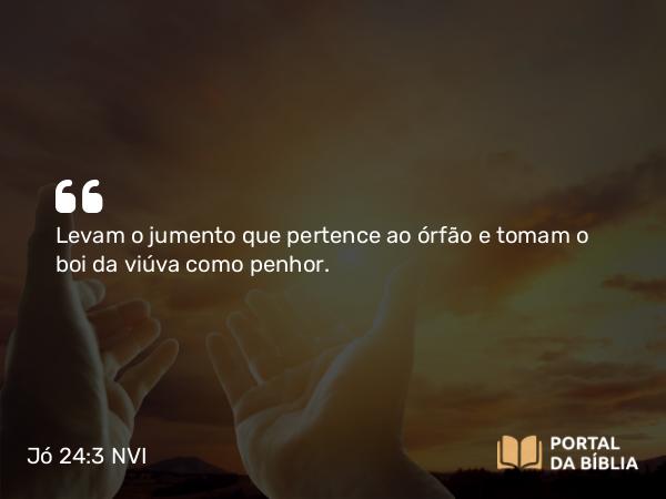 Jó 24:3 NVI - Levam o jumento que pertence ao órfão e tomam o boi da viúva como penhor.