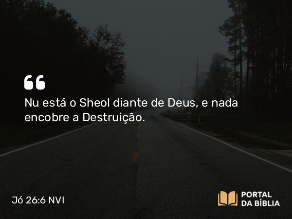 Jó 26:6 NVI - Nu está o Sheol diante de Deus, e nada encobre a Destruição.