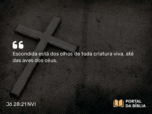 Jó 28:21 NVI - Escondida está dos olhos de toda criatura viva, até das aves dos céus.