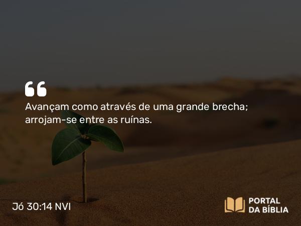 Jó 30:14 NVI - Avançam como através de uma grande brecha; arrojam-se entre as ruínas.