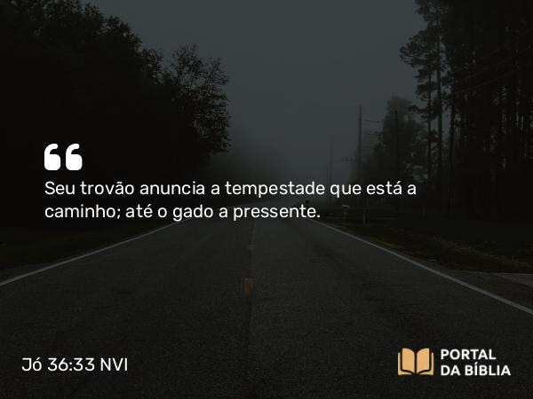 Jó 36:33 NVI - Seu trovão anuncia a tempestade que está a caminho; até o gado a pressente.