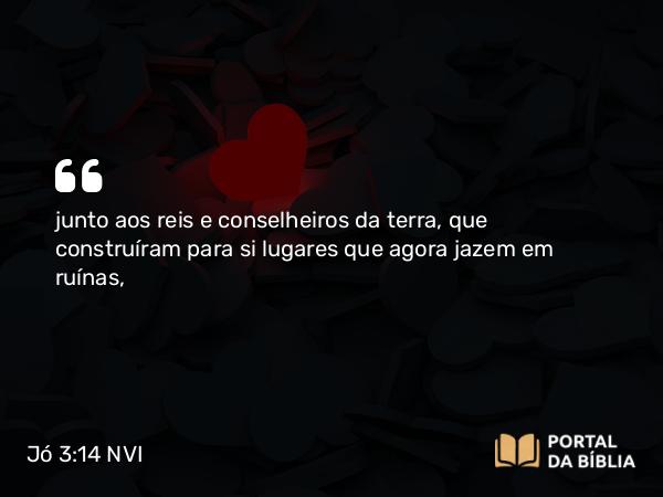 Jó 3:14 NVI - junto aos reis e conselheiros da terra, que construíram para si lugares que agora jazem em ruínas,