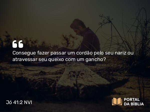 Jó 41:2 NVI - Consegue fazer passar um cordão pelo seu nariz ou atravessar seu queixo com um gancho?