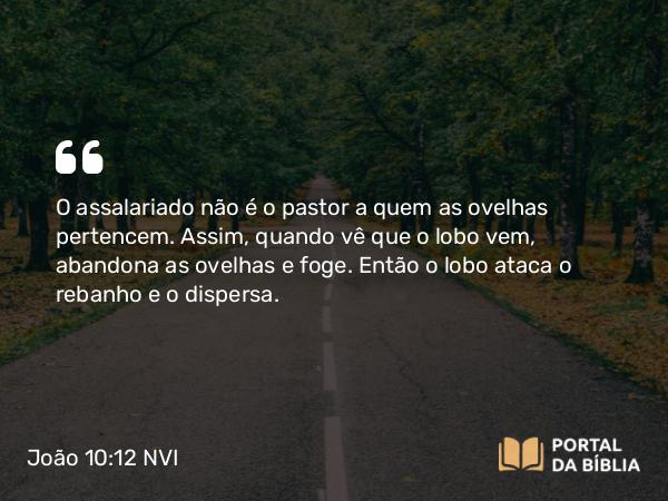 João 10:12 NVI - O assalariado não é o pastor a quem as ovelhas pertencem. Assim, quando vê que o lobo vem, abandona as ovelhas e foge. Então o lobo ataca o rebanho e o dispersa.