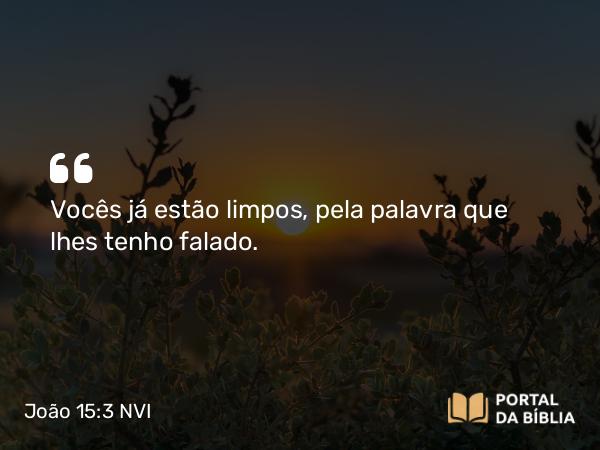 João 15:3 NVI - Vocês já estão limpos, pela palavra que lhes tenho falado.