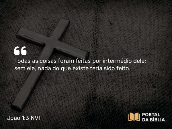 João 1:3 NVI - Todas as coisas foram feitas por intermédio dele; sem ele, nada do que existe teria sido feito.