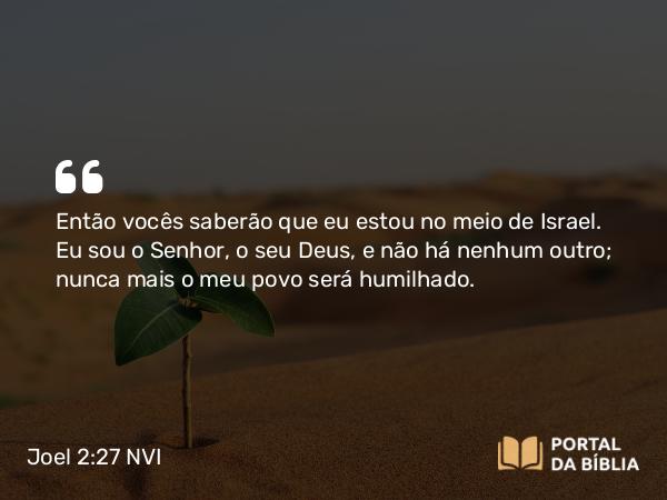 Joel 2:27 NVI - Então vocês saberão que eu estou no meio de Israel. Eu sou o Senhor, o seu Deus, e não há nenhum outro; nunca mais o meu povo será humilhado.