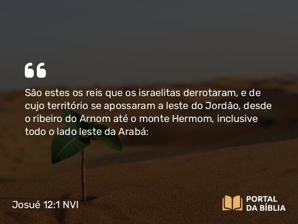 Josué 12:1-2 NVI - São estes os reis que os israelitas derrotaram, e de cujo território se apossaram a leste do Jordão, desde o ribeiro do Arnom até o monte Hermom, inclusive todo o lado leste da Arabá: