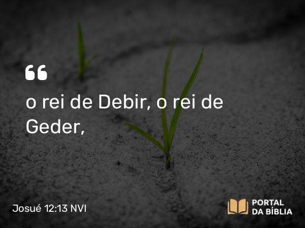 Josué 12:13 NVI - o rei de Debir, o rei de Geder,