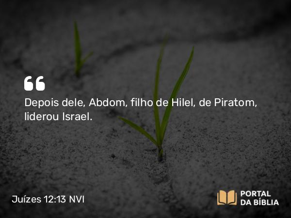 Juízes 12:13 NVI - Depois dele, Abdom, filho de Hilel, de Piratom, liderou Israel.