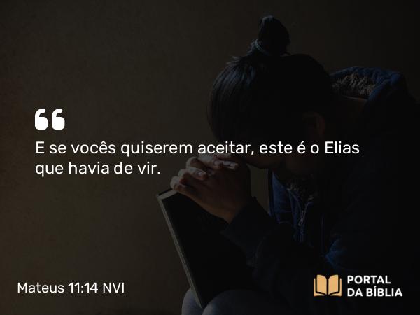 Mateus 11:14 NVI - E se vocês quiserem aceitar, este é o Elias que havia de vir.