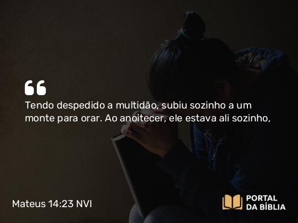 Mateus 14:23-36 NVI - Tendo despedido a multidão, subiu sozinho a um monte para orar. Ao anoitecer, ele estava ali sozinho,