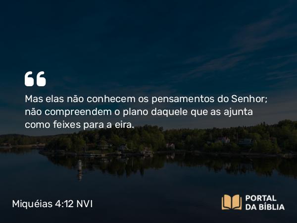 Miquéias 4:12 NVI - Mas elas não conhecem os pensamentos do Senhor; não compreendem o plano daquele que as ajunta como feixes para a eira.