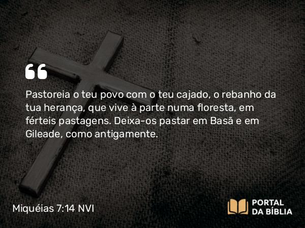 Miquéias 7:14 NVI - Pastoreia o teu povo com o teu cajado, o rebanho da tua herança, que vive à parte numa floresta, em férteis pastagens. Deixa-os pastar em Basã e em Gileade, como antigamente.