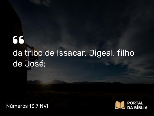 Números 13:7 NVI - da tribo de Issacar, Jigeal, filho de José;