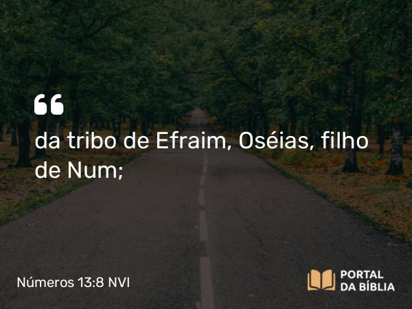 Números 13:8 NVI - da tribo de Efraim, Oséias, filho de Num;